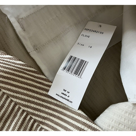New Lafayette 148 Cotton Linen Textured Neutral Stripe Cropped Dress Pants 10 - Picture 8 of 10